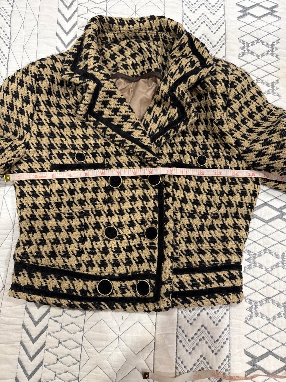Tweed Cropped Houndstooth Double-Breasted Jacket, XXSP, NWOT - Picture 7 of 10